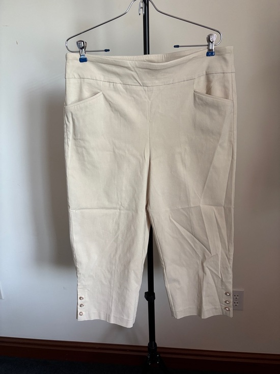 Coral Bay Pants - Coral Bay Tan Cropped Pull-On Ankle Pants with Hem Button Detail